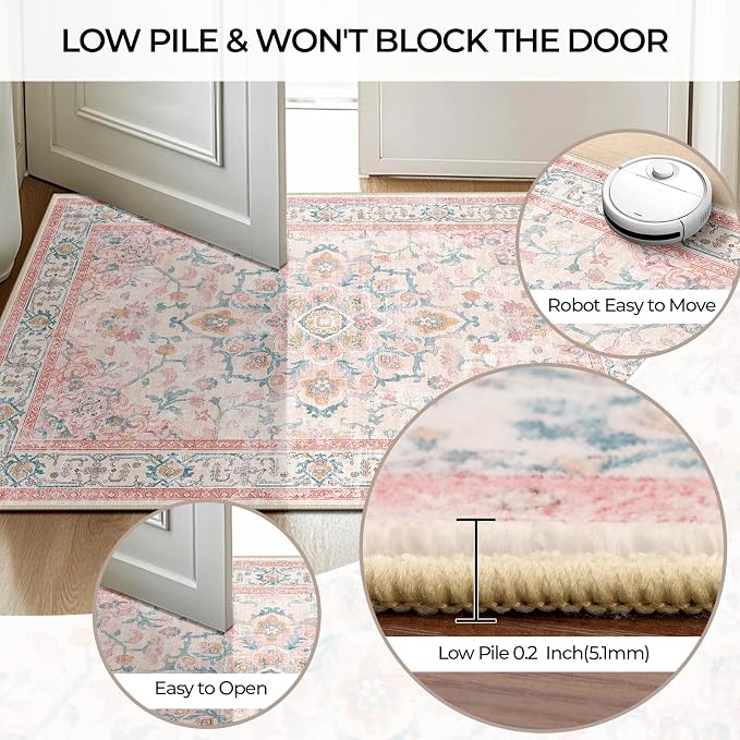 CAPALOCA Machine Washable Rugs Nursery Rug Sq8ft Cute Girl Non Slip Low Pile - Image 5