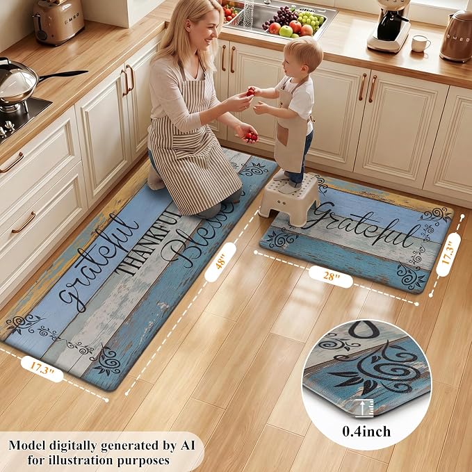 HEBE Anti Fatigue Kitchen Rugs Set of 2, Non Slip Cushioned Kitchen Mats - Image 2
