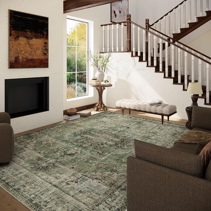 5x7 Area Rugs for Living Room: Washable Bedroom Rug Boho Vintage Rugs Stain - Image 3