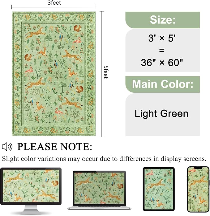 DUKINO 3x5 Rug, Washable Animal Area Rug - Image 2
