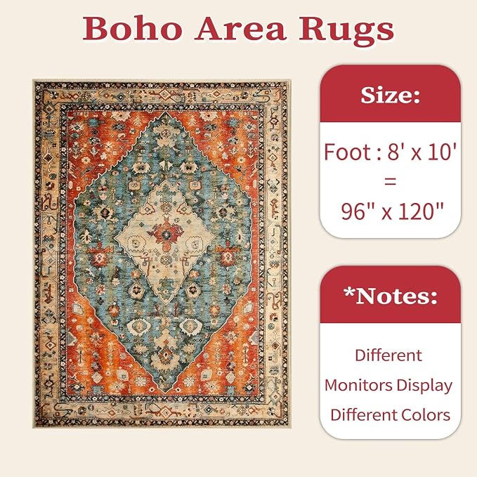 SERISSA Boho Tribal 8x10 Area Rugs, Washable Vintage Large Living Room Rug - Image 7