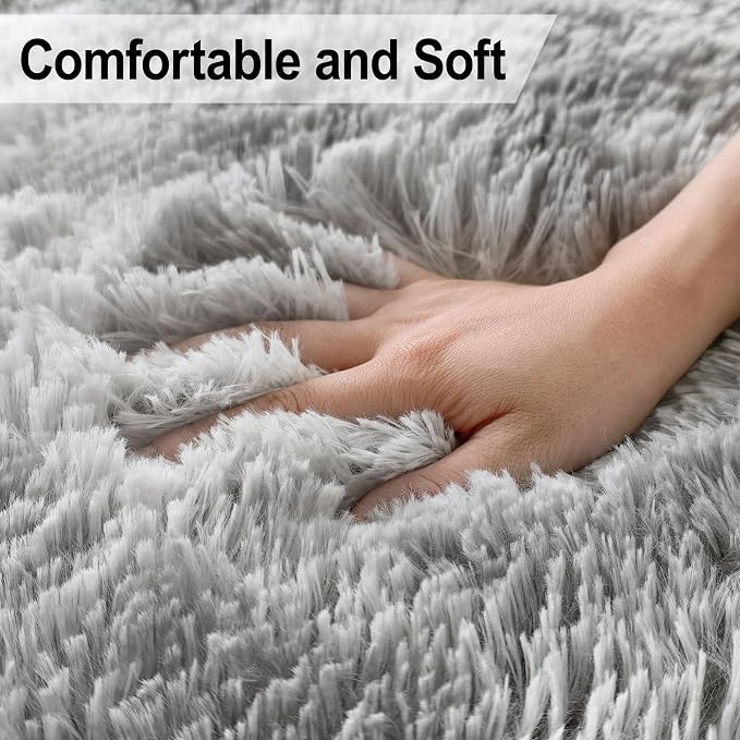 2x3 ft Shaggy Tie Dyed Grey Rug Small, Fluffy Furry Area Rugs - Image 4