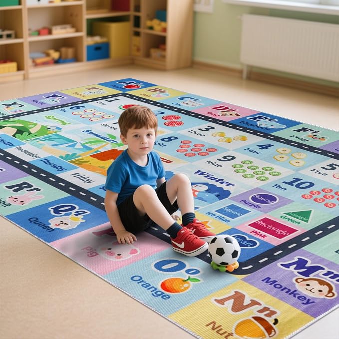 Kids ABC Rug for Playroom, Classroom Alphabet Area Carpet Playmat, Washable by SXHYSM