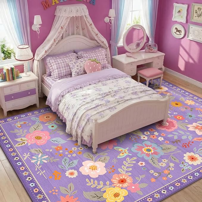 RELEANY Floral 9x12 Area Rugs Washable Print Boho Cute Carpet Non Slip Flower - Image 2