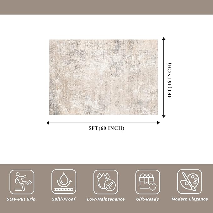 3x5 Washable Entryway Rug – Non-Slip Rubber Backed Small Area Rug - Image 2