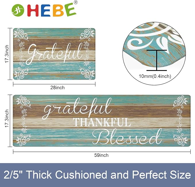 HEBE Anti Fatigue Kitchen Mat Set of 2 Non Slip Cushioned Kitchen Mats - Image 2