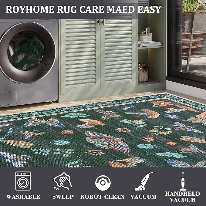 Mushroom Insect 4ft Round Rug Washable Non-Slip Soft Ultra-Thin Small Boho - Image 5