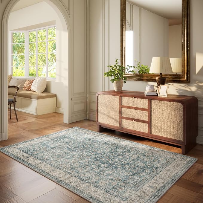 Machine Washable Entryway Throw Rug: Door Mat Indoor Entrance 4x6 Rug Boho - Image 4