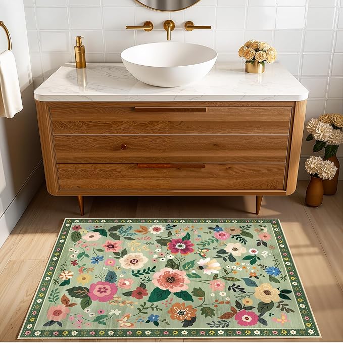 RELEANY Floral 2x3 Area Rugs Washable Print Boho Cute Carpet Non Slip Flower - Image 2