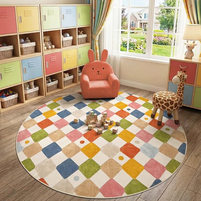 jinchan Macy 7ft Kids Round Rug by JINCHAN