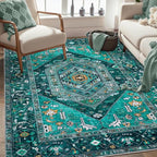 SERISSA 4x6 Boho Bedroom Rug, Washable Non Slip Vintage Teal Area Rugs - Image 5