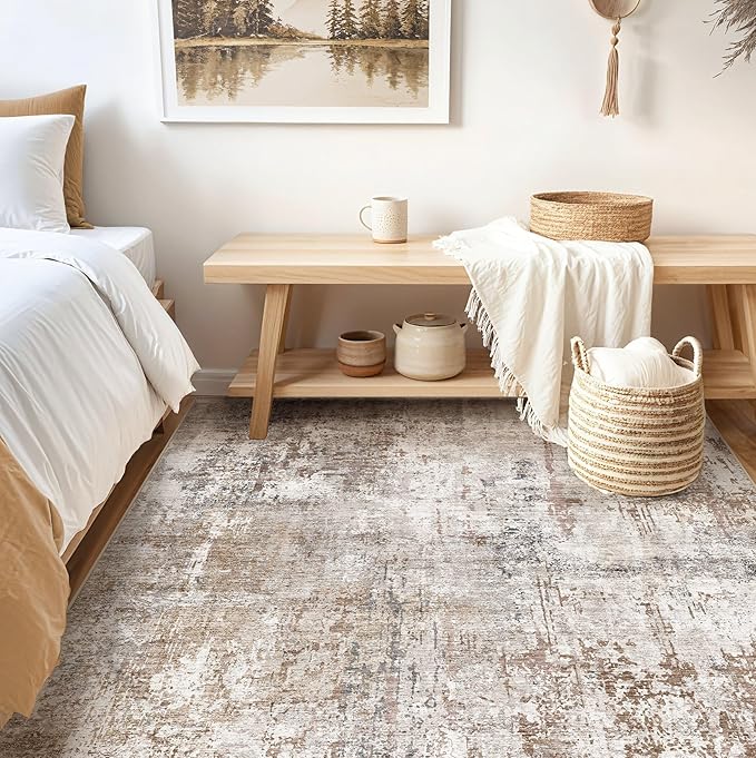 UERMEI Square Area Rugs : Washable 6x6 Neutral Modern Abstract Carpet - Image 3