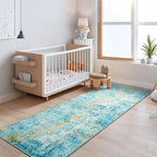 Runner Rug for Kitchen Teal Blue Hallways Runner Rug Non Slip 2'6''x8' Washable - Image 4
