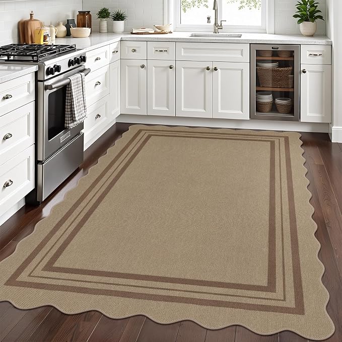 Scalloped 5x7 Rug for Living Room, Easy Jute Washable Outdoor Patio Carpet - Image 7