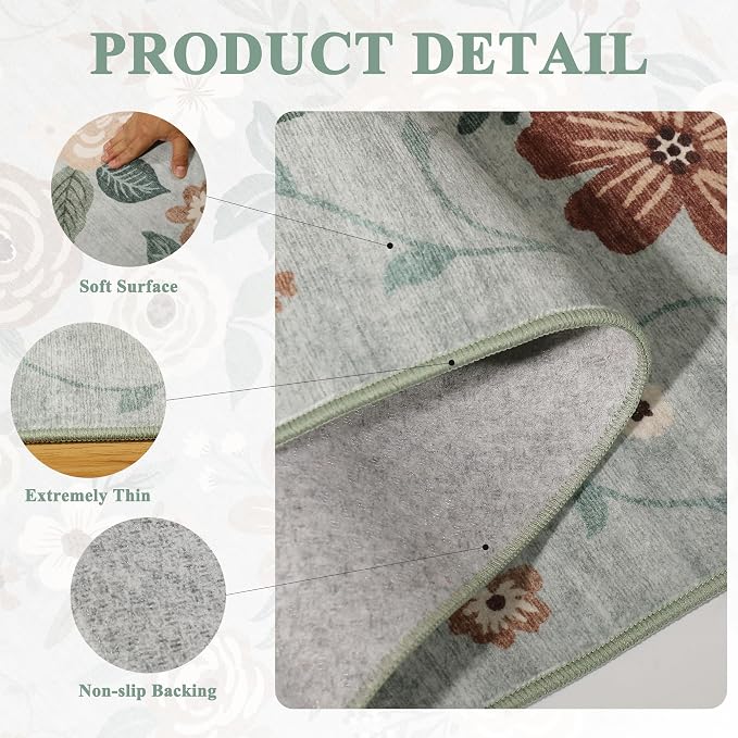 DUKINO 4x6 Feet Office Chair Mat, Lightweight Non Slip Washable Floral Area Rug - Image 6
