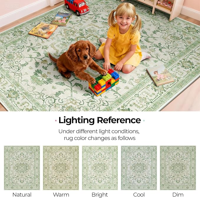 CAPALOCA Machine Washable Rugs Nursery Rug Cute Girl Non Slip Low Pile Water - Image 7