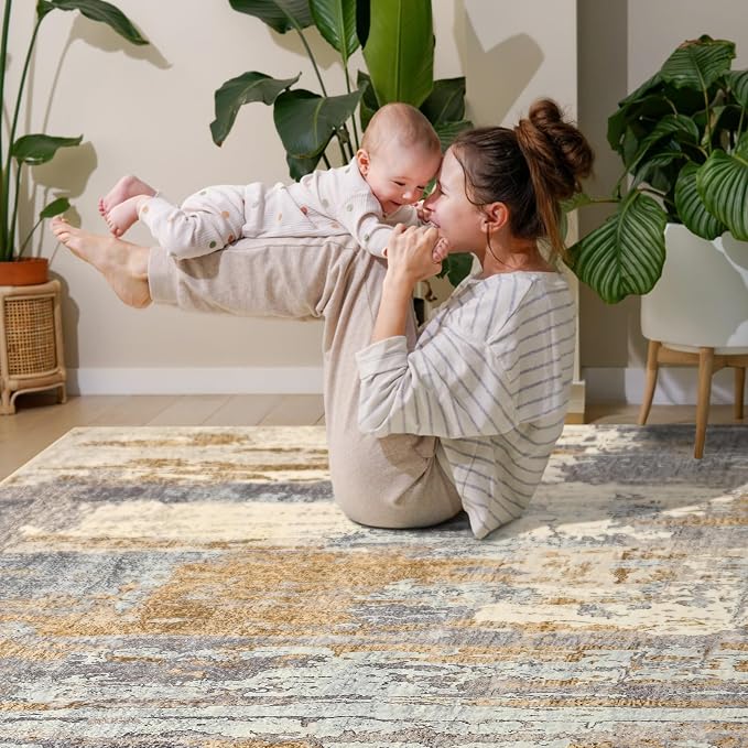 Toneed Abstract Area Rug Modern Washable Rug Soft Non Slip Rug Low Pile - Image 4