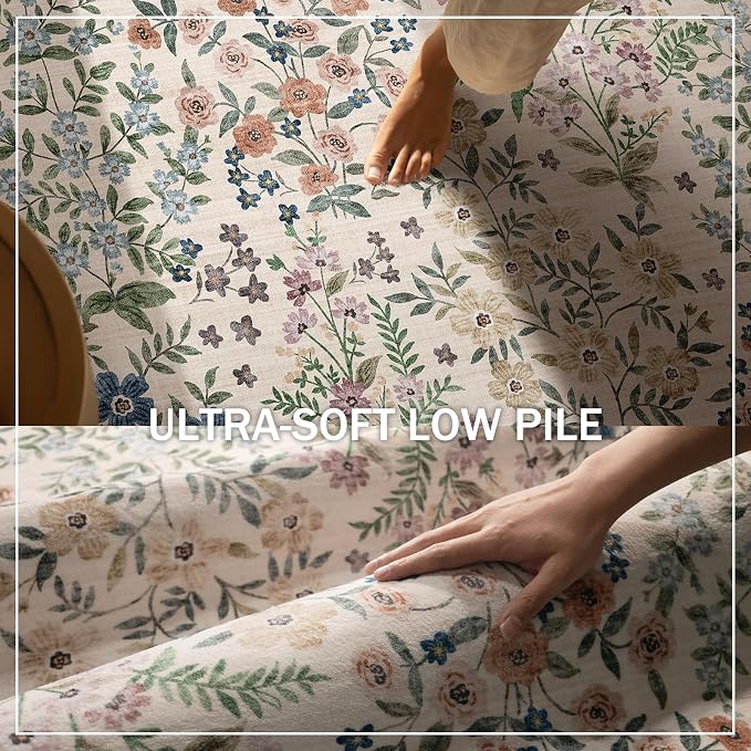 Machine Washable Rugs for Living Room: 8x10 Area Rugs for Bedroom Floral Non - Image 5