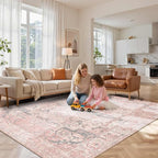Rugxara Pink Rug for Living Room Bedroom, 5x7 Washable Area Rugs, Cute Boho - Image 3