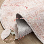 Latte&Fog 4ft Pink Floral Round Circle Area Rug, Low Pile Non Slip Indoor Small - Image 7