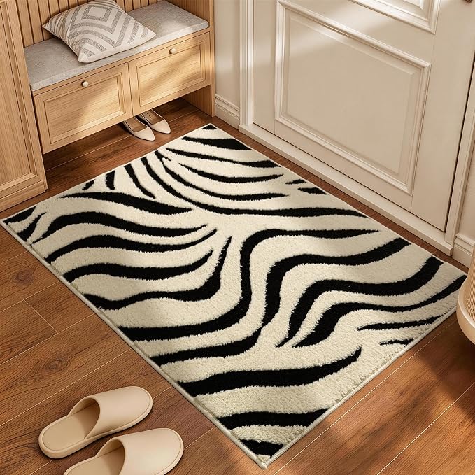 YIHOUSE 2×3 Ft Entryway Rugs: Washable Zebra Striped Small Rug by YIHOUSE