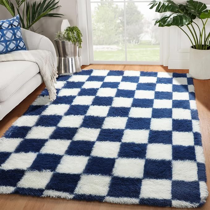 KICMOR Navy Blue and Cream White Rugs by KICMOR