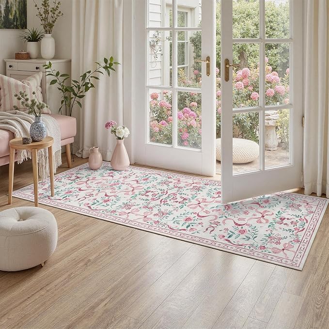 DCX Pink 2x6 Runner Rug, Machine Washable by DCXWashableRug