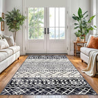 KUTA Morocca Area Rug 5x7 Black Navy Blue, Washable Boho Living Room Rugs - Image 3