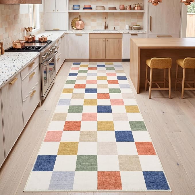 GarveeHome Checkered Colorful Rainbow 2x6 Washable Kitchen Runner Rug Geometric - Image 3