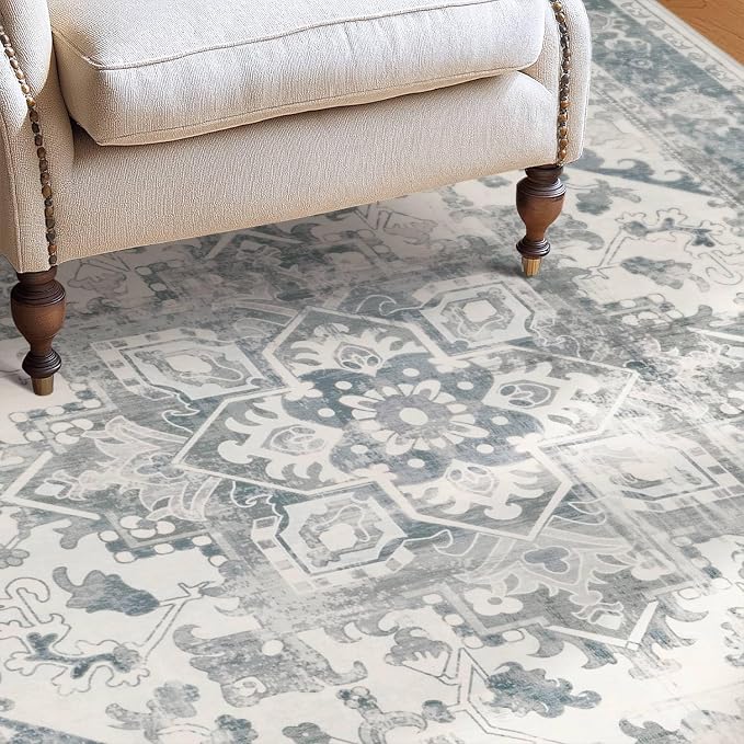 Rugxara Washable Area Rug for Living Room, Neutral Vintage Boho Rugs for Office - Image 4