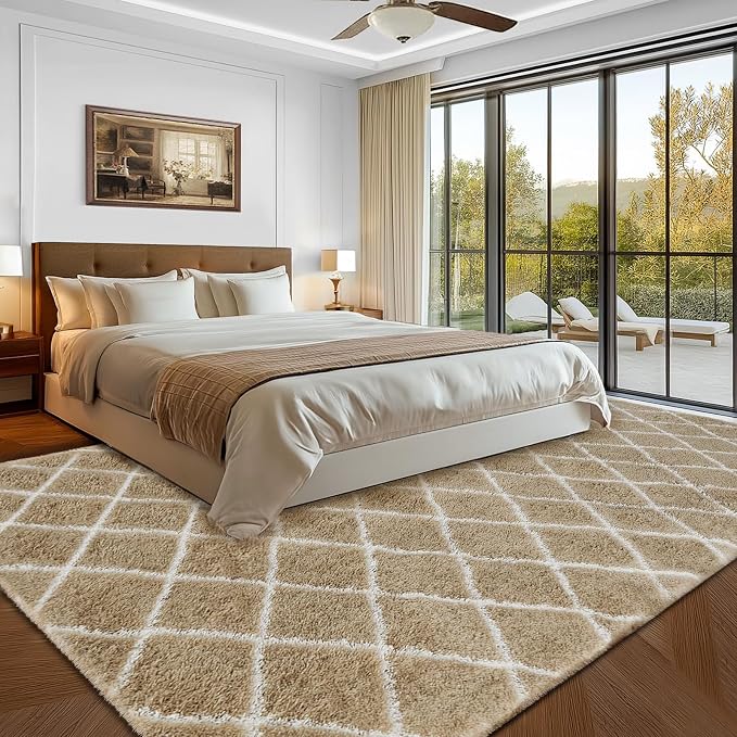 TOOHUB Fluffy Rug for Bedroom, 8X10Feet Stripe Checkered Rug Anti-Skid High - Image 3