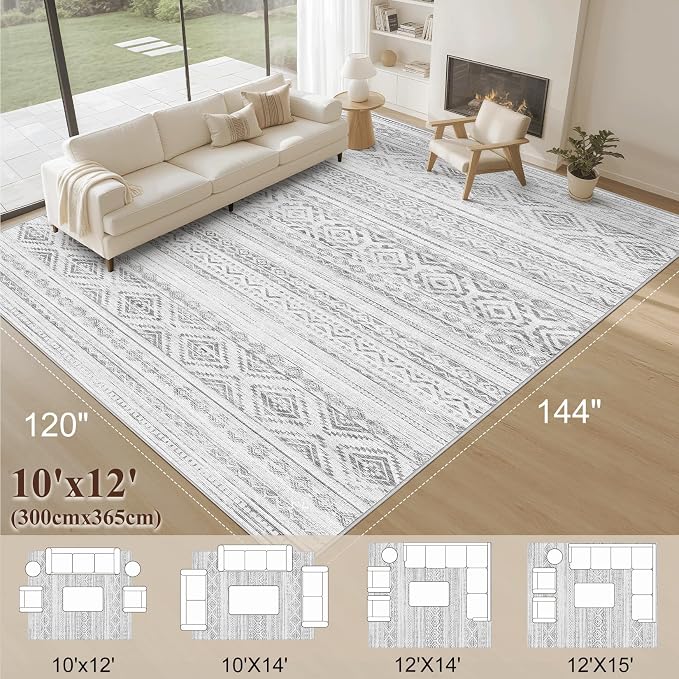 cotiled 10x12 Area Rugs Living Room Rug: Washable Boho Rugs - Image 2