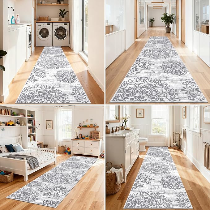 HEBE Hallway Runner Rug 3'x14' Washable Vintage Distressed Area Rugs Non Slip - Image 6