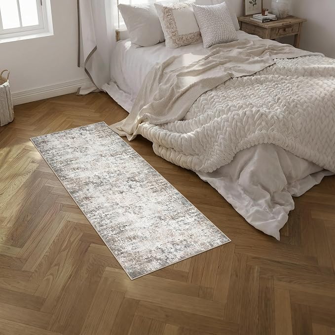 2'x5'Runner Rug Washable Rug: Modern Abstract Soft Thin Runner Rug Brown Grey - Image 3
