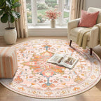 RELEANY Area Rugs Round 4ft Washable Non-Slip, Floral Vintage Distress - Image 2