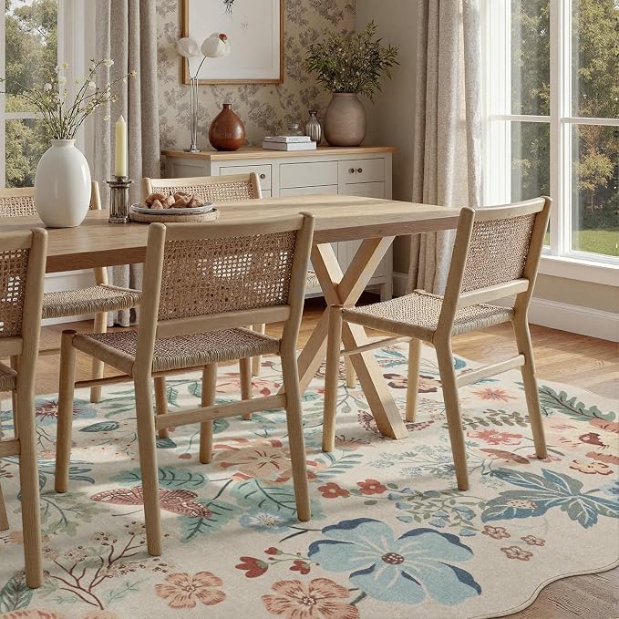 DCX Beige Floral Rug 9x12, Washable Beige Rug - Image 3
