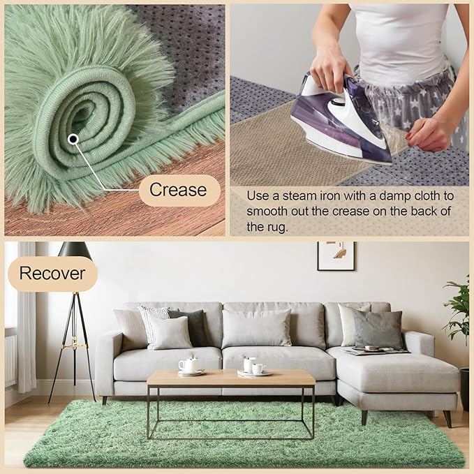 Mugorn Green Rugs for Bedroom, 2x3 Feet Fluffy Area Rugs for Living Room - Image 4