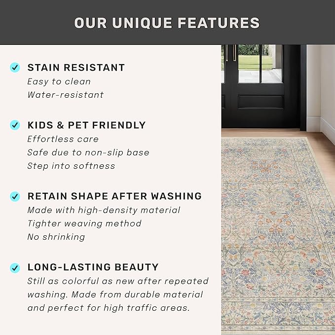 Washable Light Blue Bedroom Rug, 9x12 Area Rug - Image 8