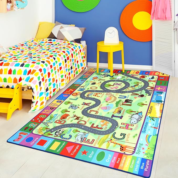 Terrug Kids Rug for Playroom & Classroom, Washable Nursery Carpet, Non-Slip - Image 3