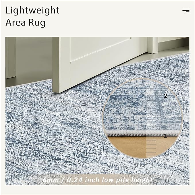 Soalmost 5x7 Area Rugs Blue Low Pile Indoor Washable Trendy Faded Style Rugs - Image 6