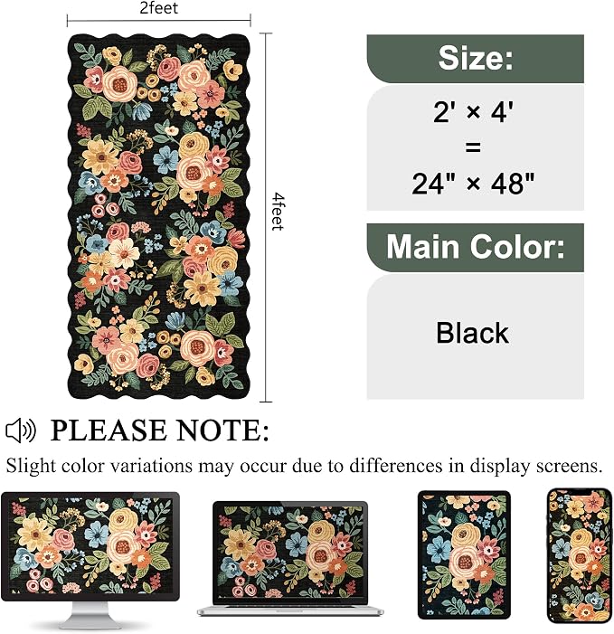 DUKINO 2x4 Washable Runner Rugs, Non Slip Floral Print Entryway Rug - Image 2