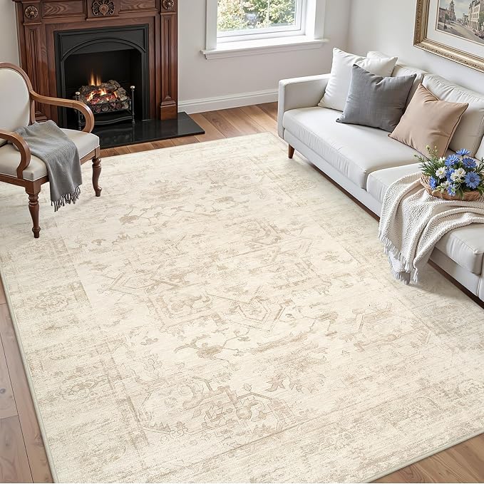 3x5 Area Rugs for Living Room: Vintage Boho Neutral Washable Rug Indoor Soft - Image 3