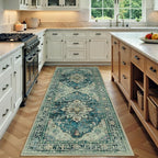 RELEANY Area Rugs Runner 3'x8' Washable Non-Slip, Floral Vintage Distress by RELEANY