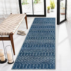 Lahome Moroccan 2x5 Washable Blue Runner Rug, Non-Slip Low-Pile Stain Resistant by Lahome