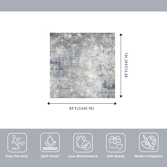 8x8 ft Square Living Room Rug - Image 2