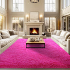 qulint 9x12 Area Rug for Living Room, Soft Fluffy Hot Pink Rugs for Bedroom by QULINT
