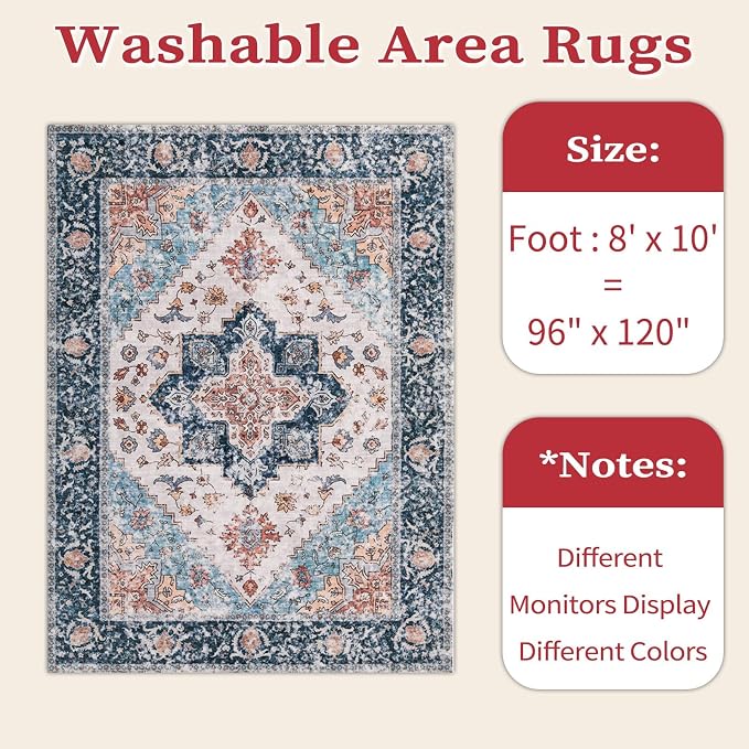 SERISSA Boho 8x10 Area Rugs, Washable Vintage Large Living Room Rug Non-Slip - Image 3