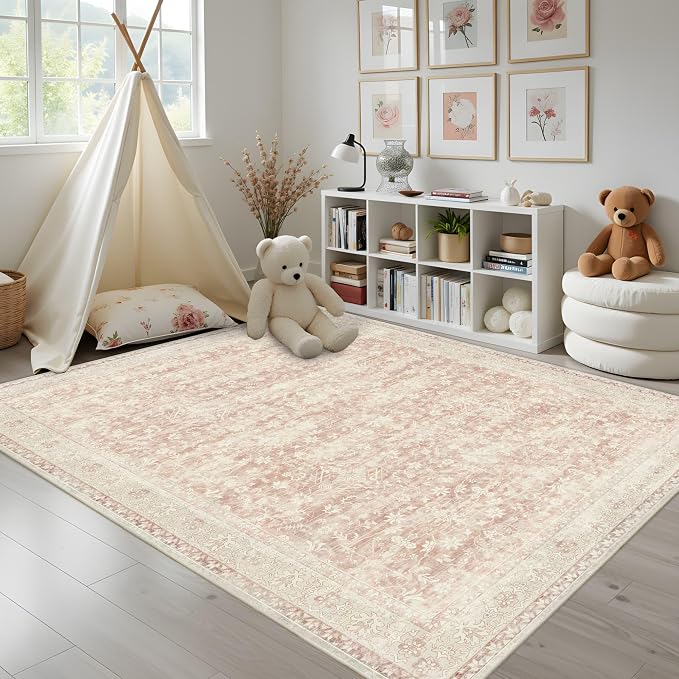 Latte&Fog Washable 6x9 Pink Rugs - Image 4