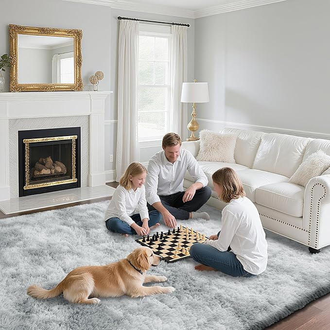 Fluffy Rug Shag Area Rug, Mottling Grey 4x6 Area Rugs - Image 4