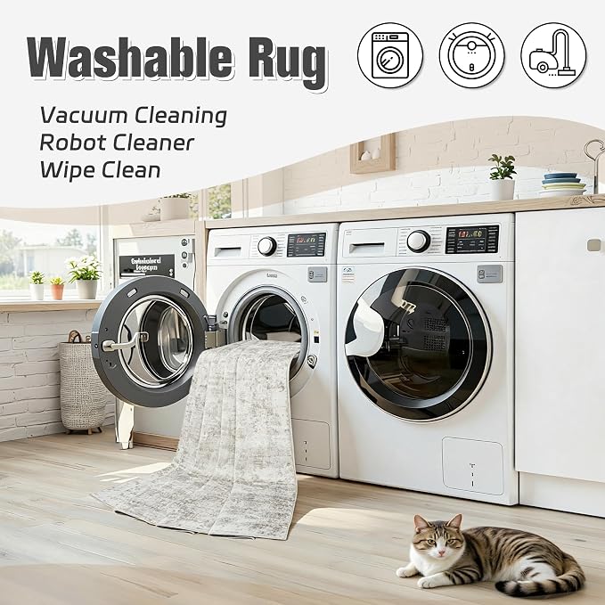 Area Rug 6x9 Living Room Rug Washable: No-Slip Abstract Soft Thin Large Light - Image 2